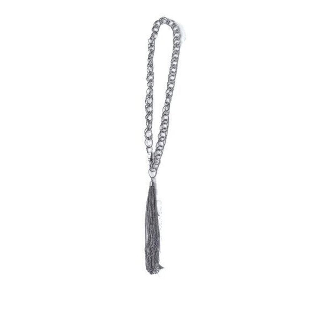 Chunky Silver Tone Double Chain Belt Up‎ to 38" Tassel Biker BOHO Rock PUNK